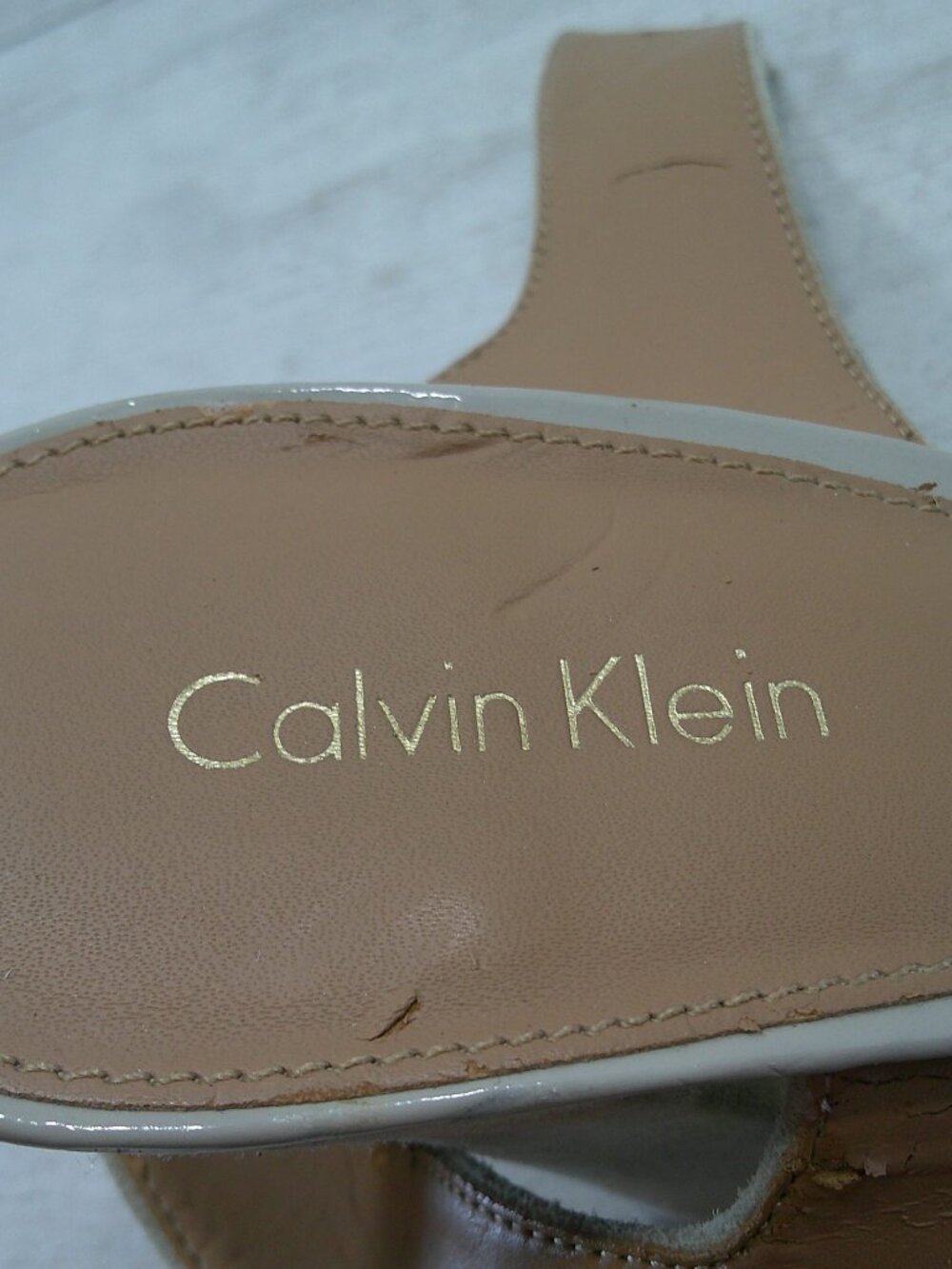 Calvin Klein Bette Clay / Greyish Platform Open-toe Sandals Block Heel Size 7 - Picture 4 of 13